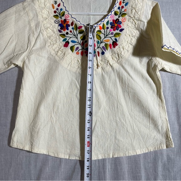 Hand Embroidered Cream Women's Top XL - Picture 2 of 11
